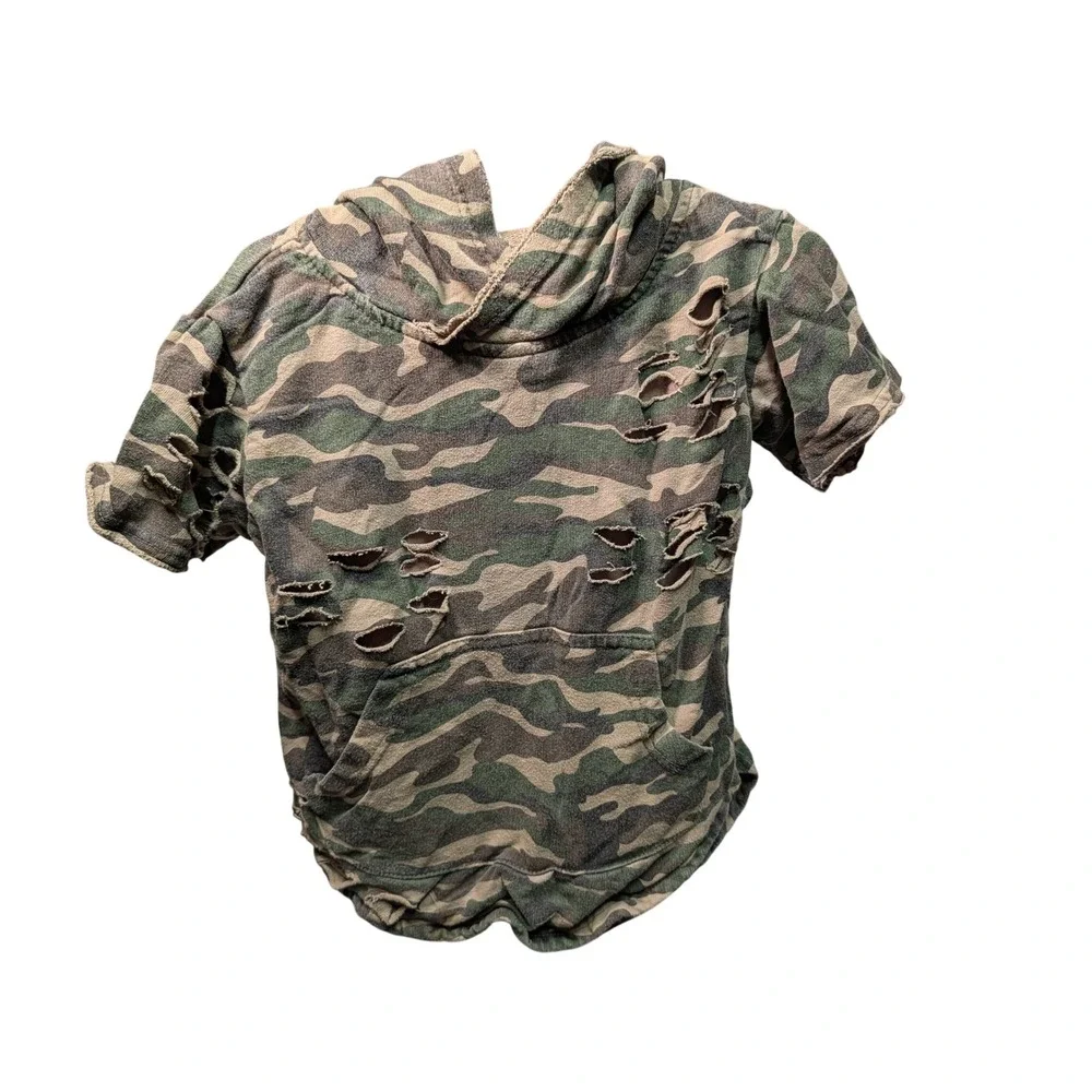 Scoop Short Sleeve Hoodie Kids 6 Camo Good Distressed French Terry Pullover